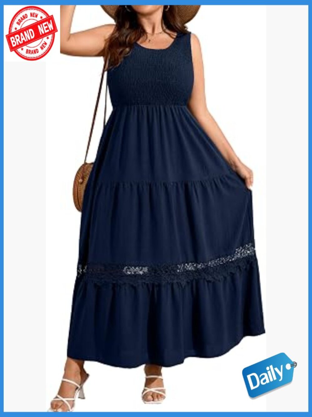 Plus Size Smocked Tank Maxi Dress Square Neck Sleeveless Boho Casual Long Dress